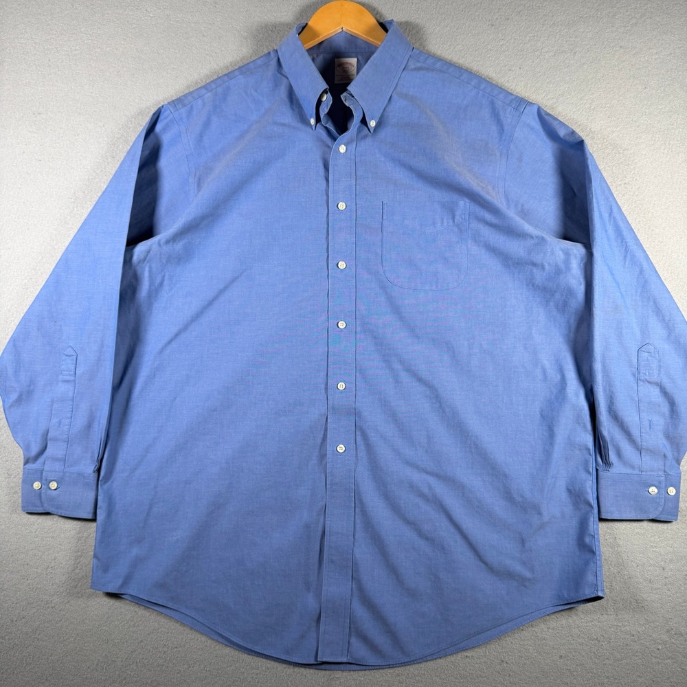 Brooks Brothers 346 Mens Blue Non-Iron Oxford Button Down Shirt 18-4/5